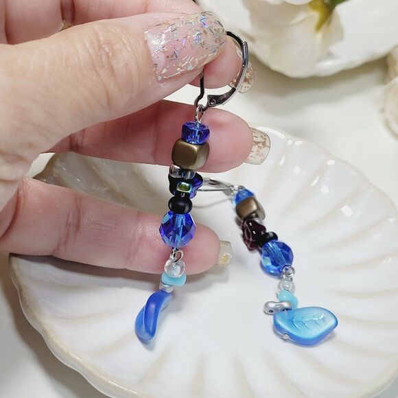 NEW BOHEMIALIZ earrings 689blulea#mfs Czech blue dangle earrings fairy earrings - Picture 5 of 5